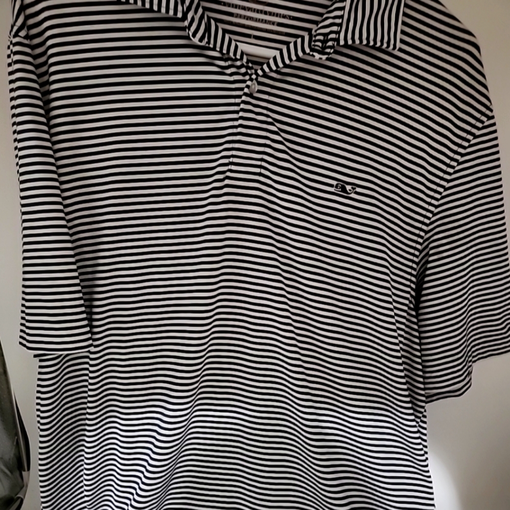 Vineyard Vines Black and White Striped Polo Shirt